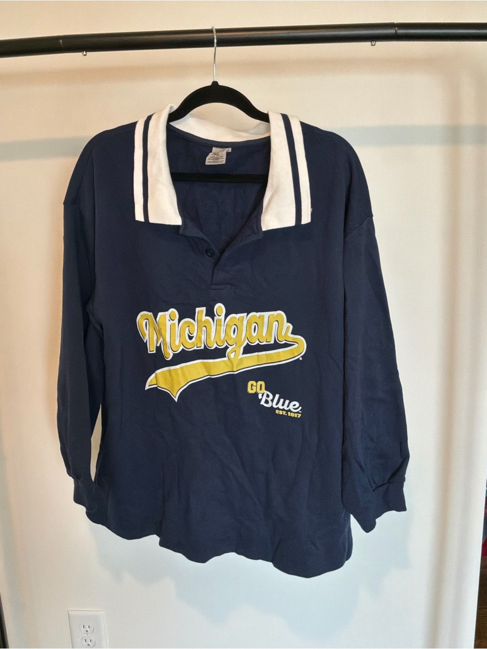 Navy Michigan Script Polo-Style Sweatshirt